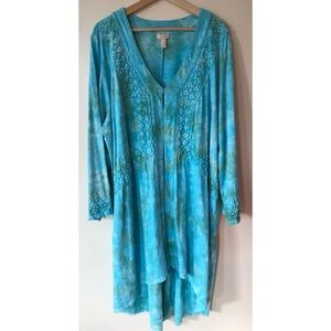 LOGO • 2X • Lavish Crochet Lace Tie Dye Duster Cardigan Top